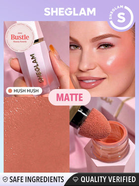 SHEGLAM Color Bloom Liquid Blush Hush Hush with makeup brushes