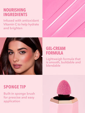 SHEGLAM Color Bloom Liquid Blush Petal Talk with makeup brushes