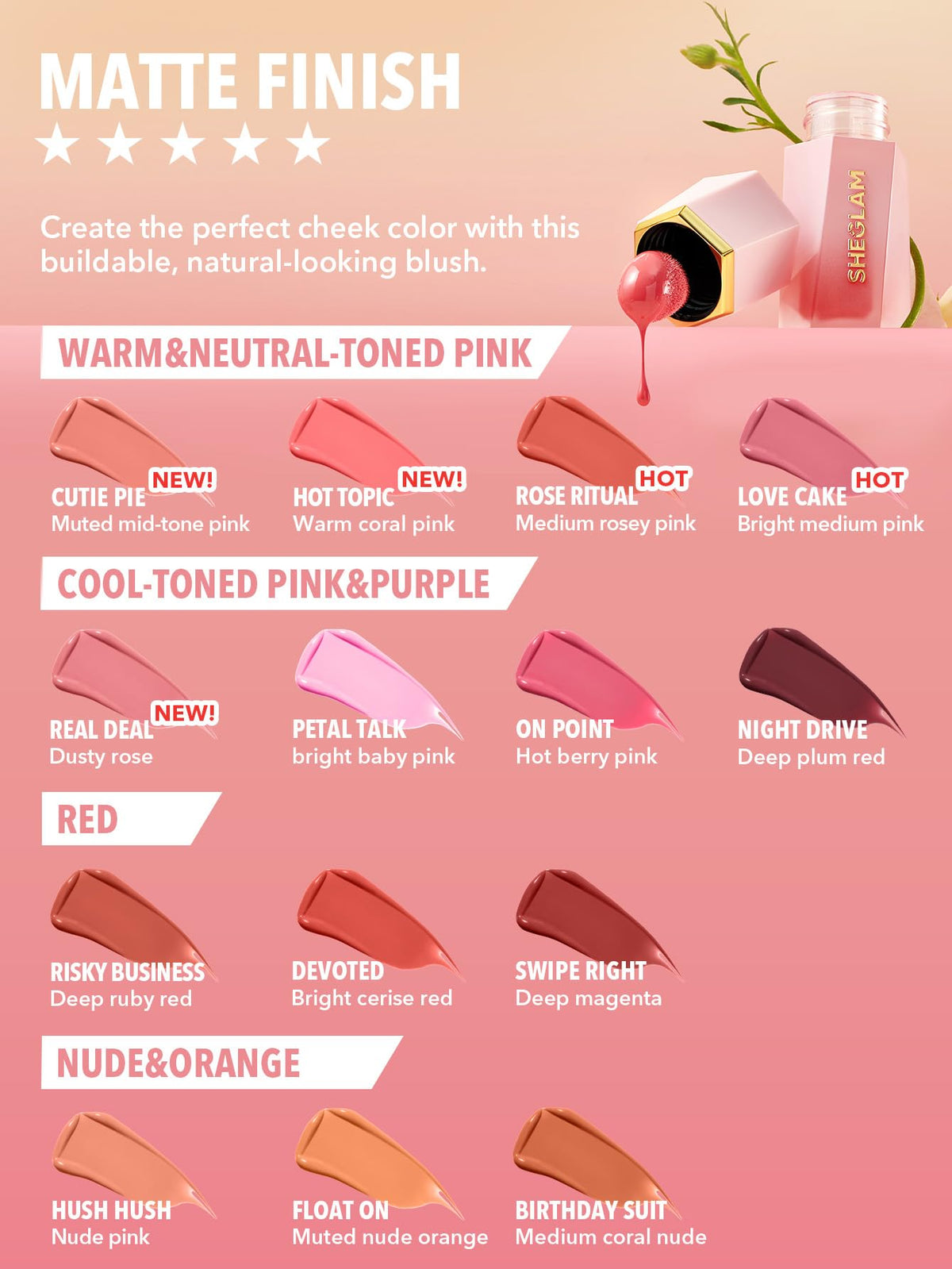 SHEGLAM Color Bloom Liquid Blush swatch on skin