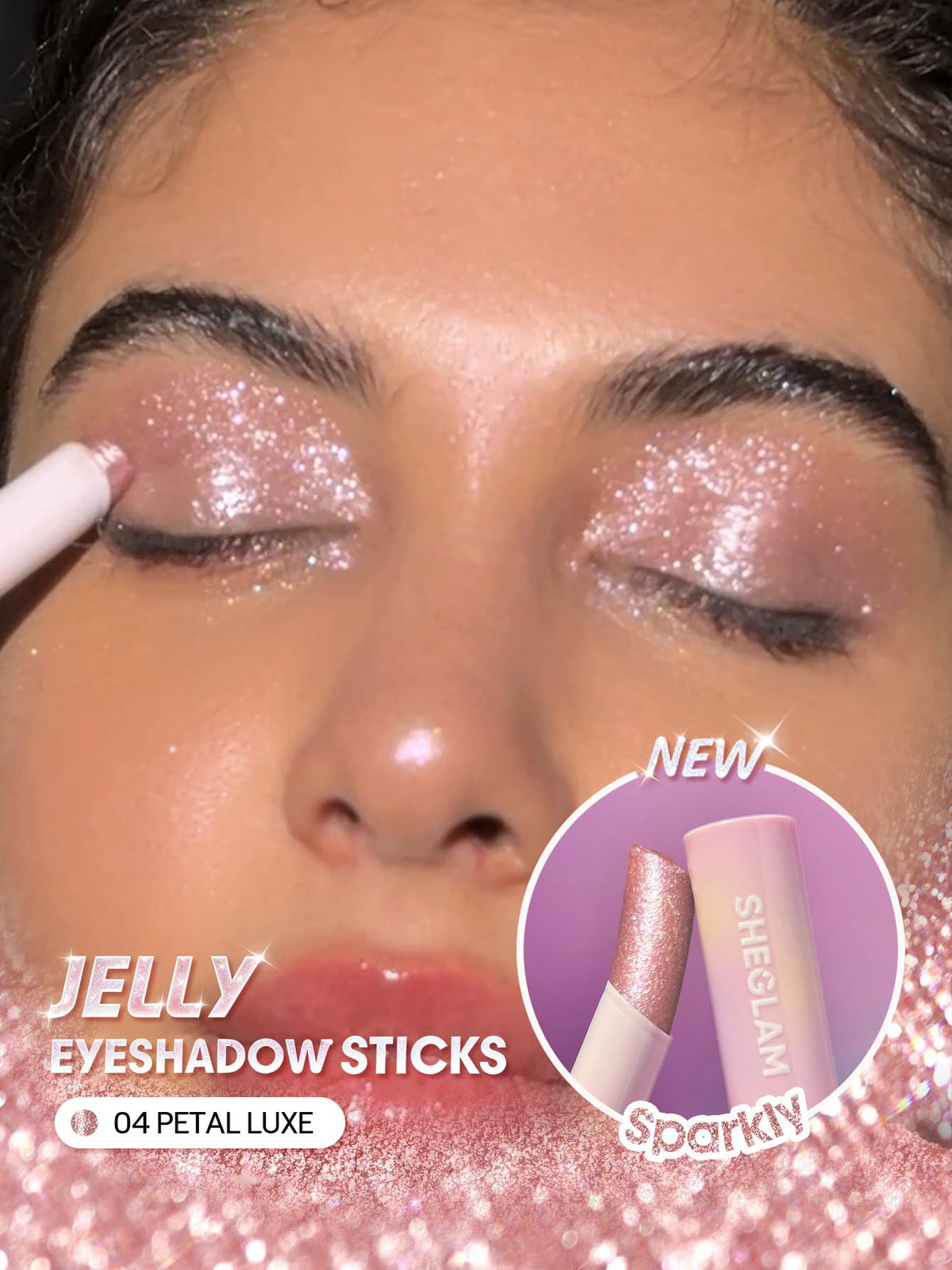 SHEGLAM Crystal Jelly Glaze Stick applied on eyelid