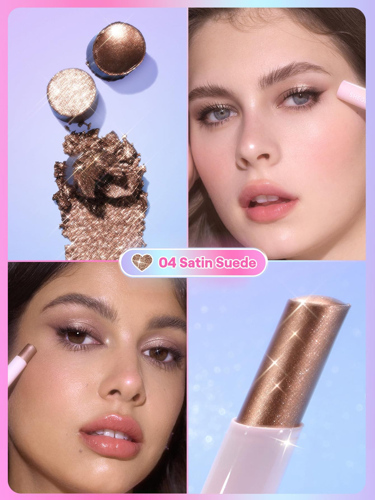 SHEGLAM Crystal Jelly Glaze Stick Eyeshadow 04 Satin Suede swatch on skin