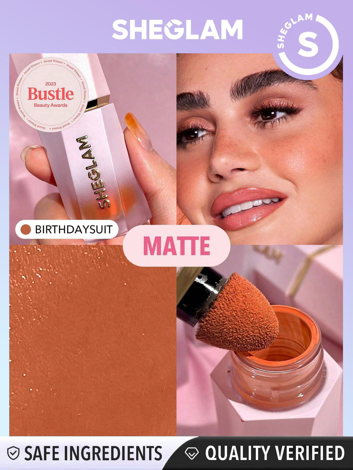 SHEGLAM Liquid Blush Birthday Suit in beauty setup
