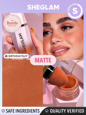 SHEGLAM Liquid Blush Birthday Suit in beauty setup
