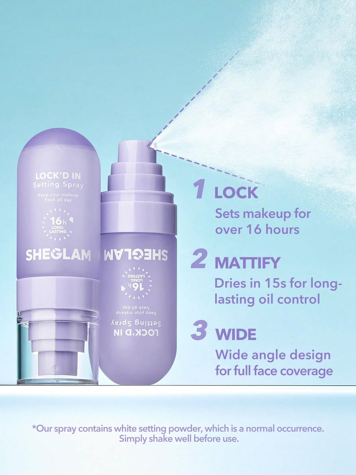 SHEGLAM Lock'd In Setting Spray lifestyle scene on makeup table