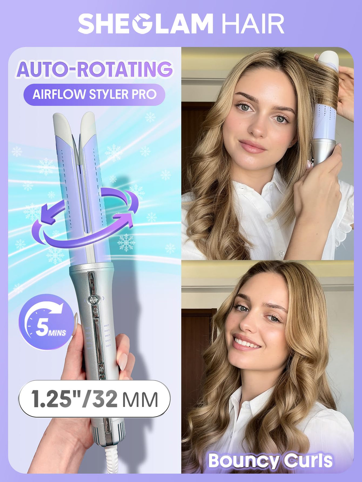 SHEGLAM One Touch Airflow Styler Pro side view showing barrel