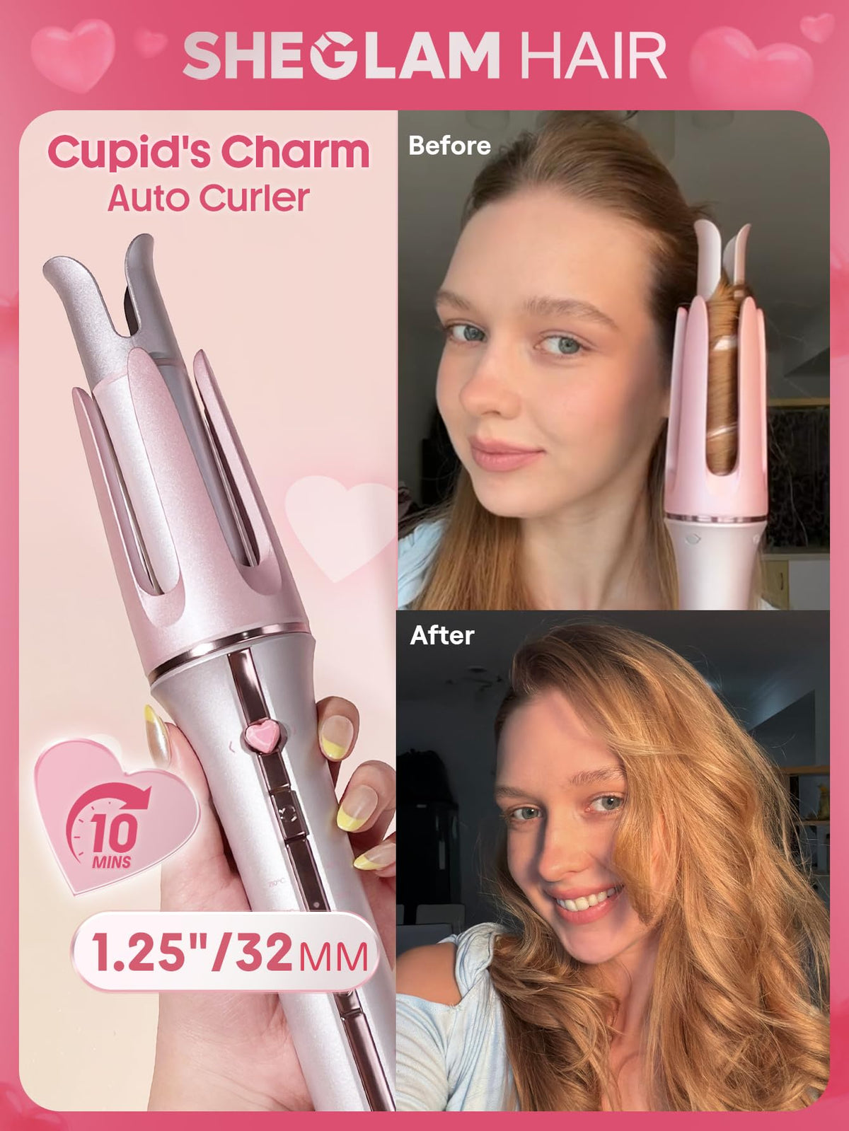 SHEGLAM Pink Curling Iron Automatic in all-pink gift box
