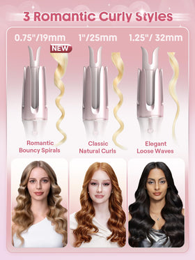 SHEGLAM Pink Curling Iron on a vanity with styling products