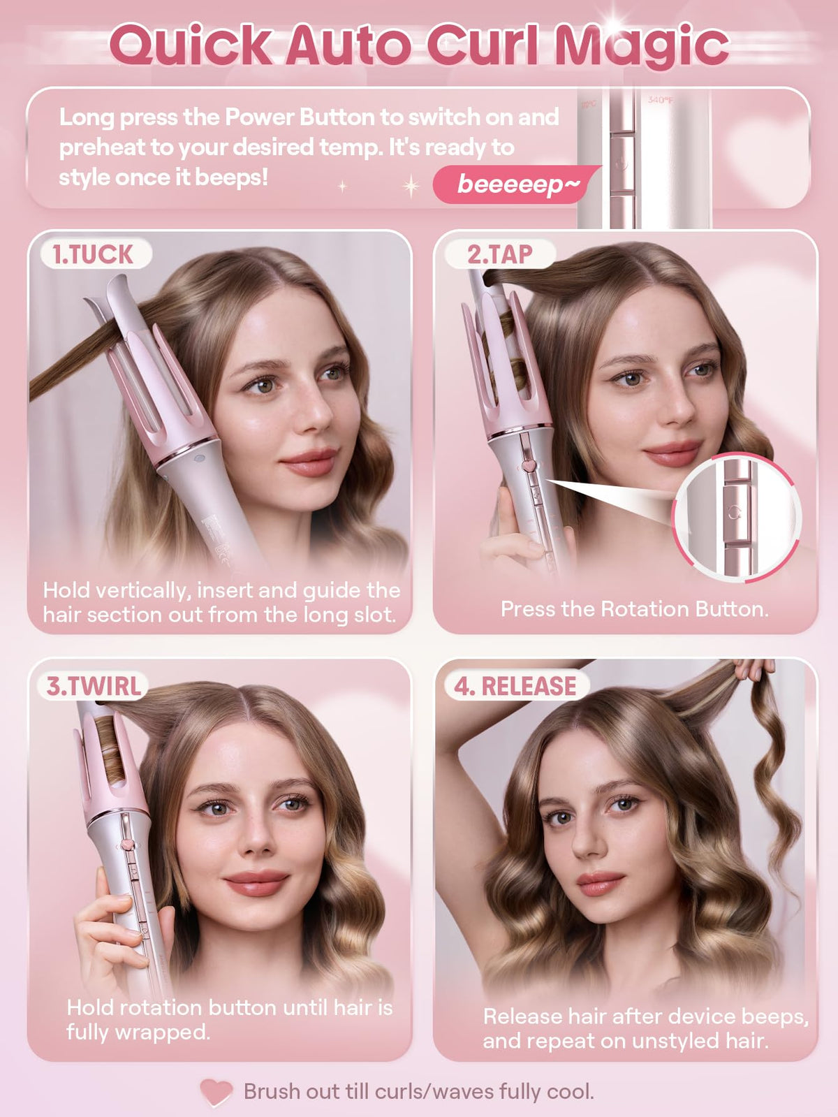 SHEGLAM Pink Curling Iron with heart-shaped power button