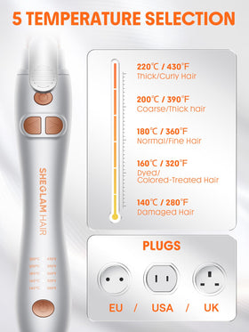 SHEGLAM Rotating Curling Iron displaying heat settings