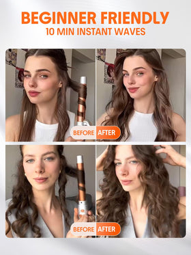 SHEGLAM Rotating Curling Iron in use on long hair