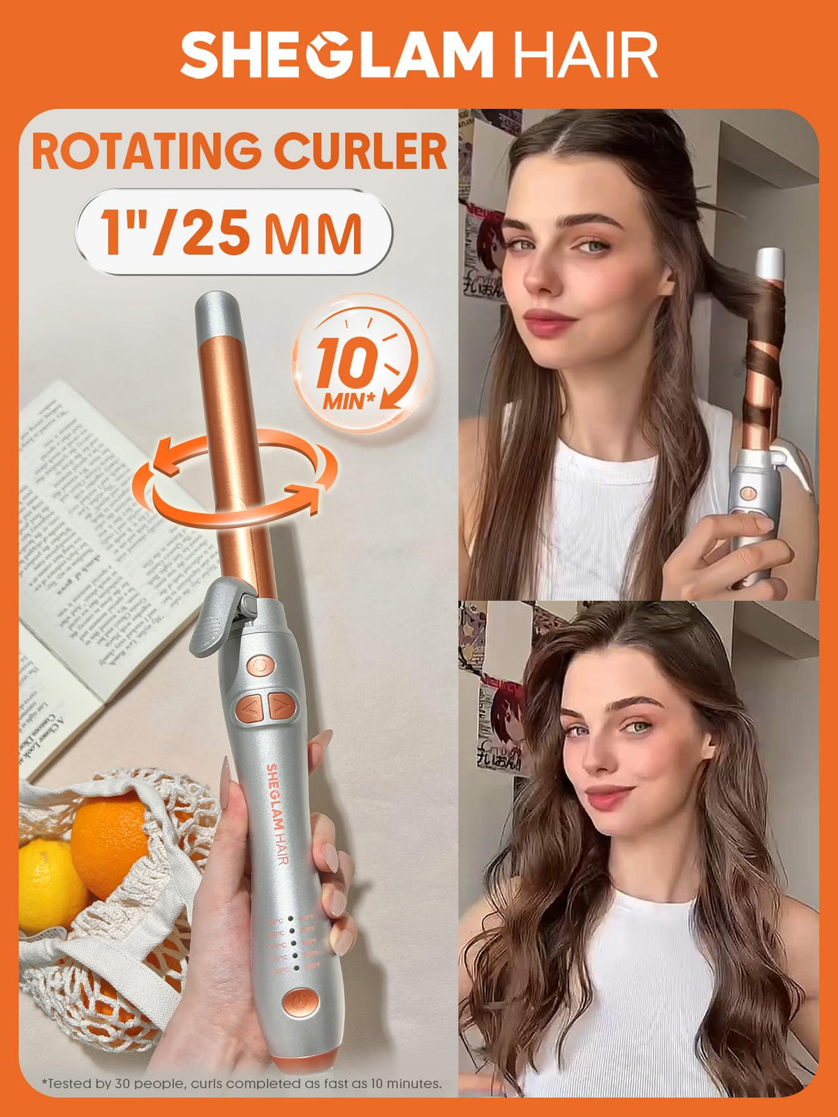 SHEGLAM Rotating Curling Iron side view showing control buttons