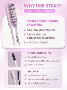 SHEGLAM Steam Straightener Brush in use on curly hair