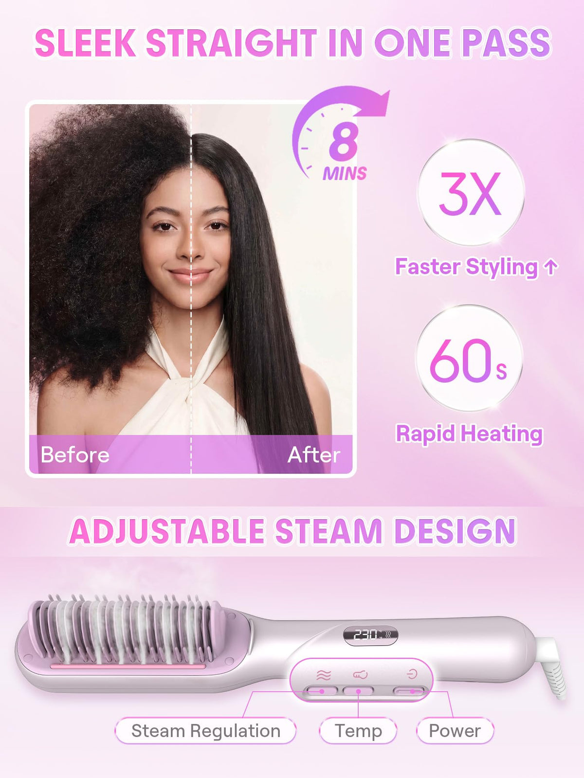 SHEGLAM Steam Straightener Brush with heat-resistant glove and cleaning brush