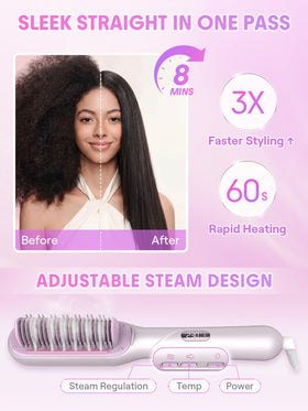 SHEGLAM Steam Straightener Brush with heat-resistant glove and cleaning brush