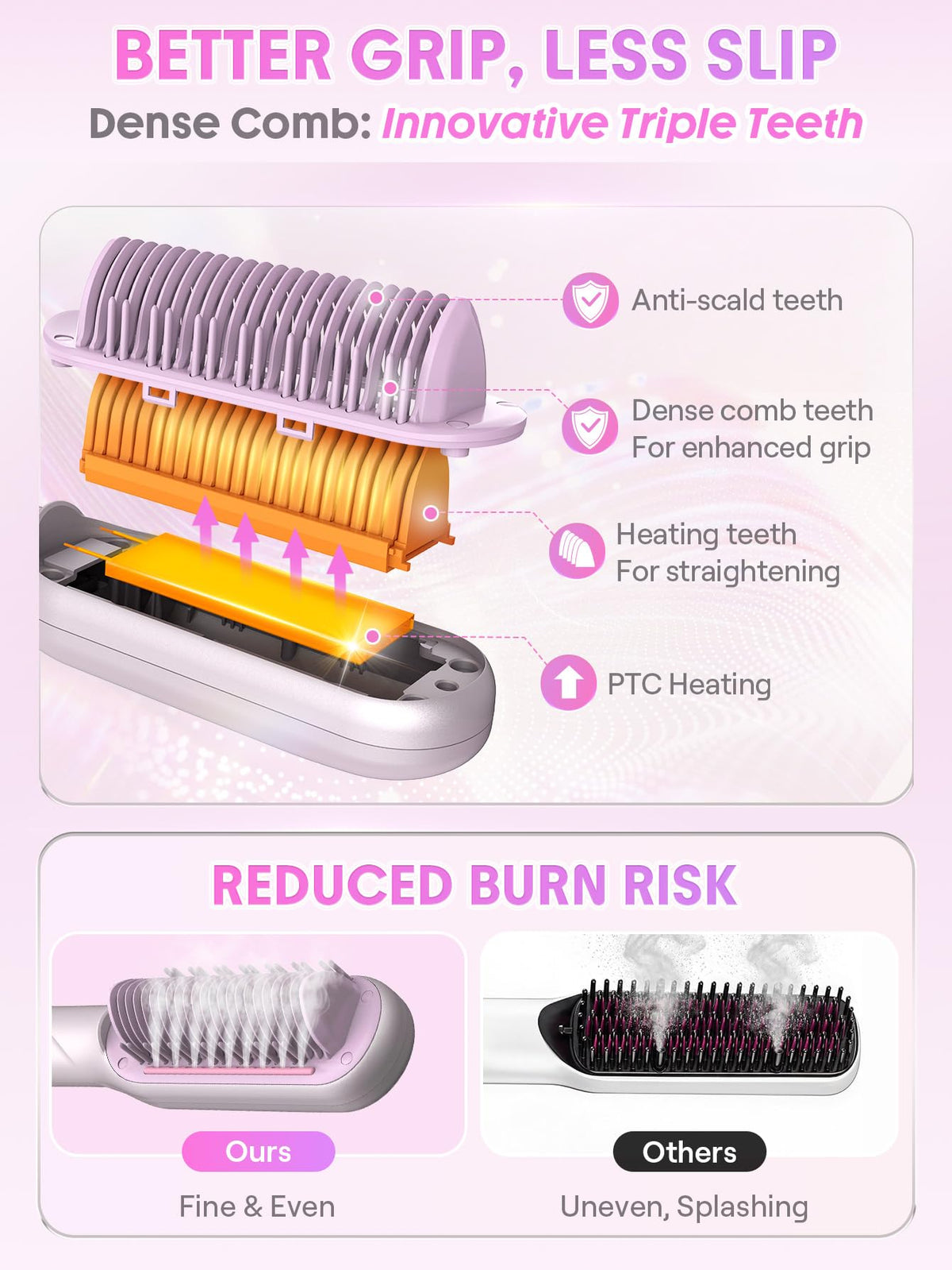 SHEGLAM Steam Straightener Brush with steam mist in action