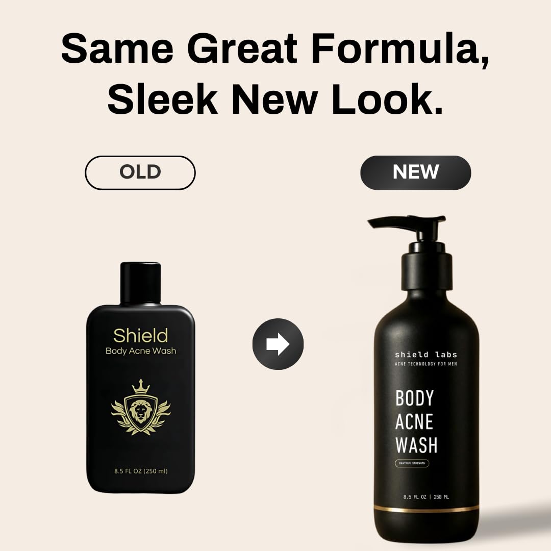 Shield Men's Acne Body Wash back view with ingredient list
