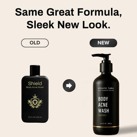 Shield Men's Acne Body Wash back view with ingredient list