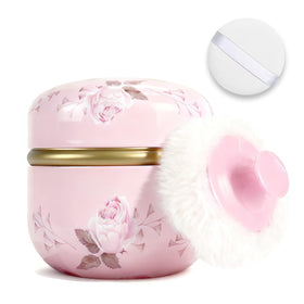 SHIMIDO Body Powder Puff Container front view with puffs
