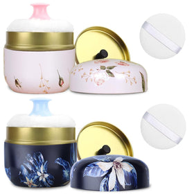 SHIMIDO body powder puff container front view with two puffs