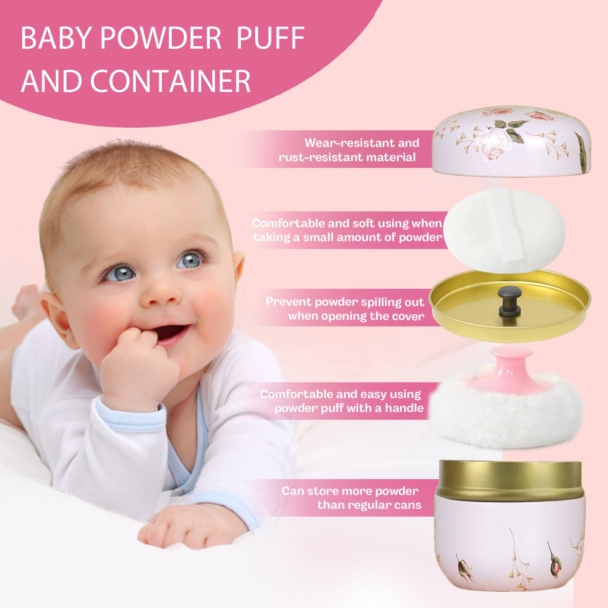 SHIMIDO body powder puff container side view showing removable lid