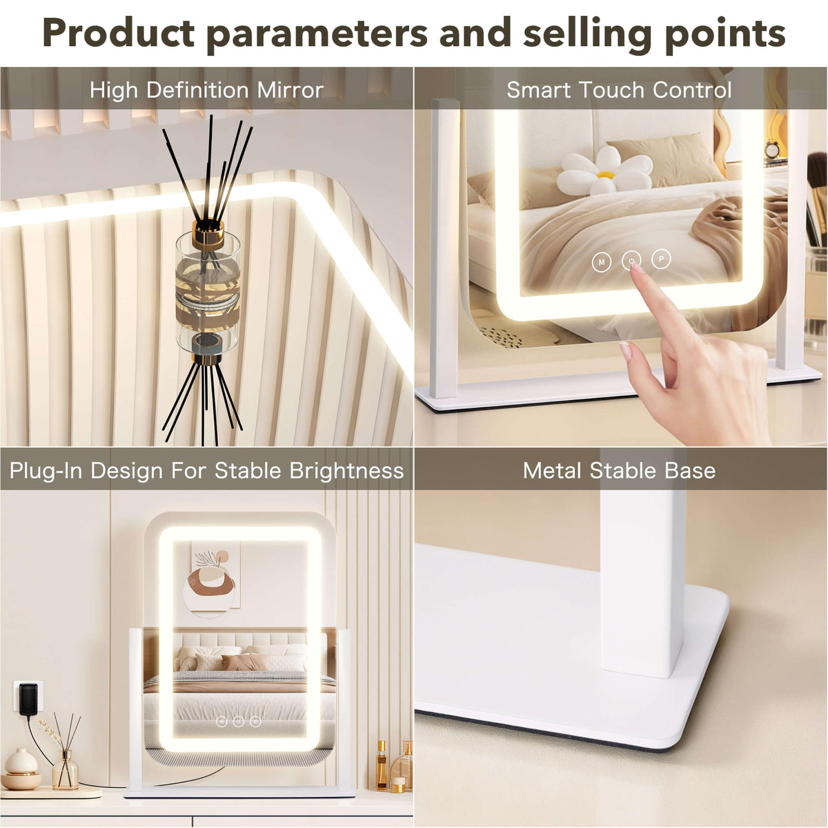 Shinerva Vanity Mirror on a desk with makeup accessories