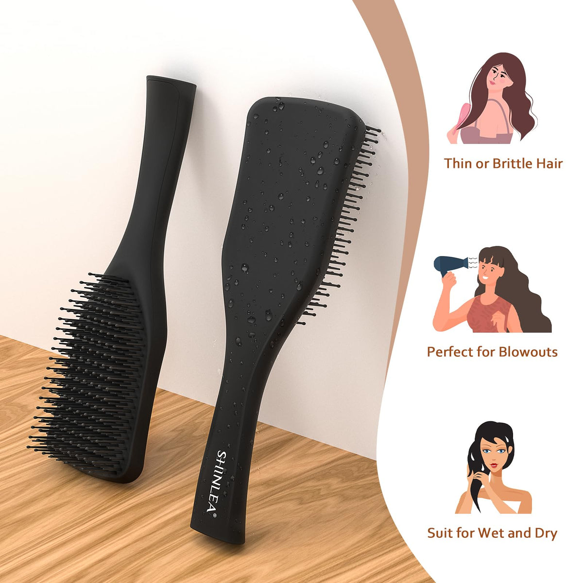 SHINLEA Detangler Hair Brush dual-textured handle close-up