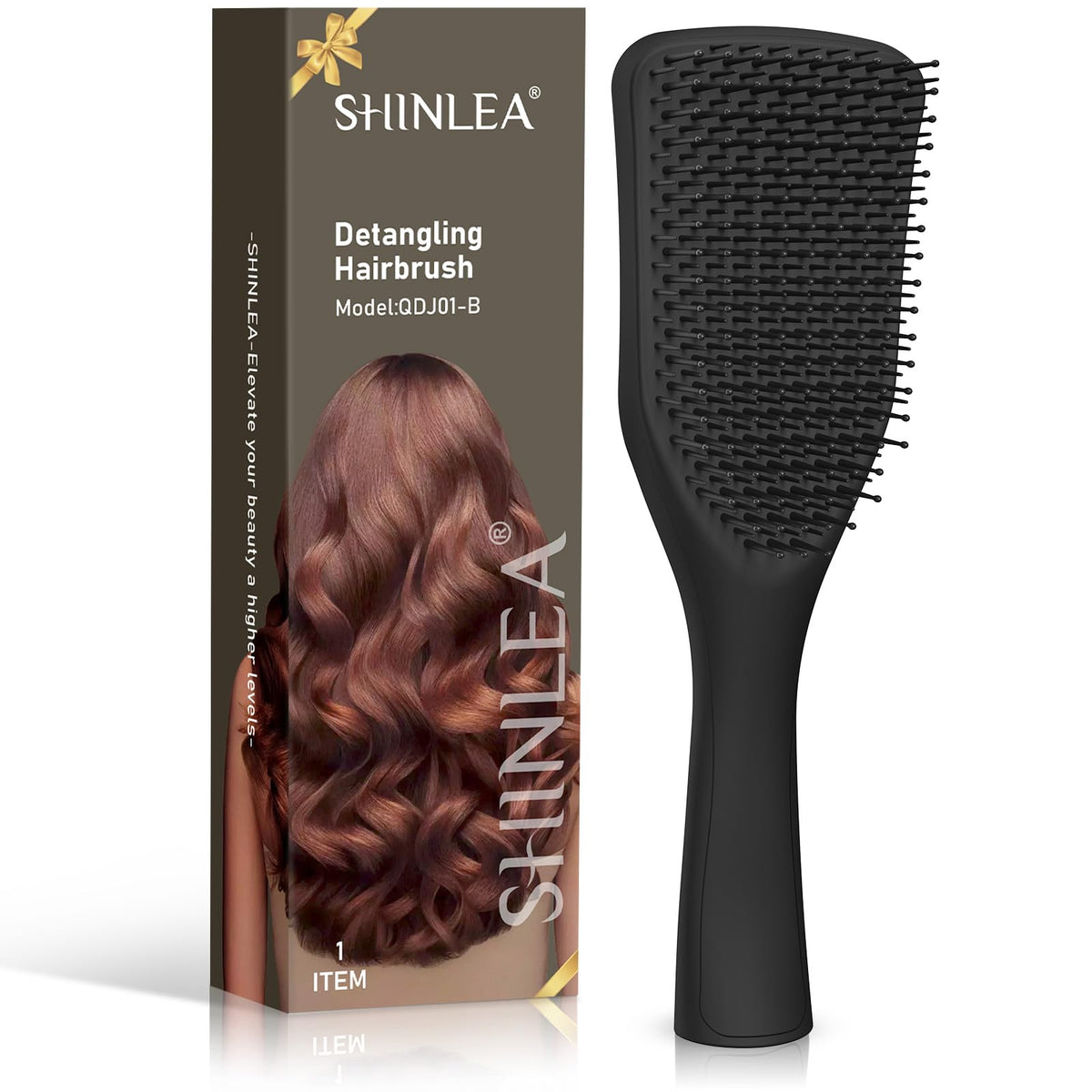 SHINLEA Detangler Hair Brush front view in black