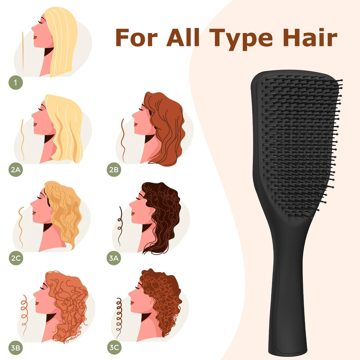 SHINLEA Detangler Hair Brush side view showing wave-shaped bristles