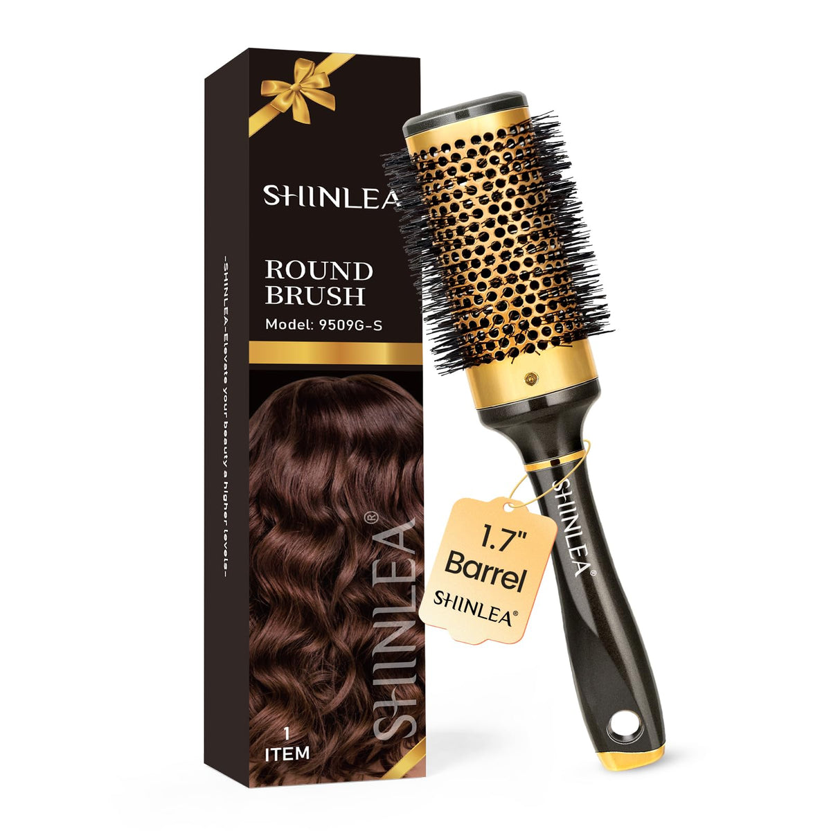 SHINLEA round hair brush front view with 1.7 inch barrel