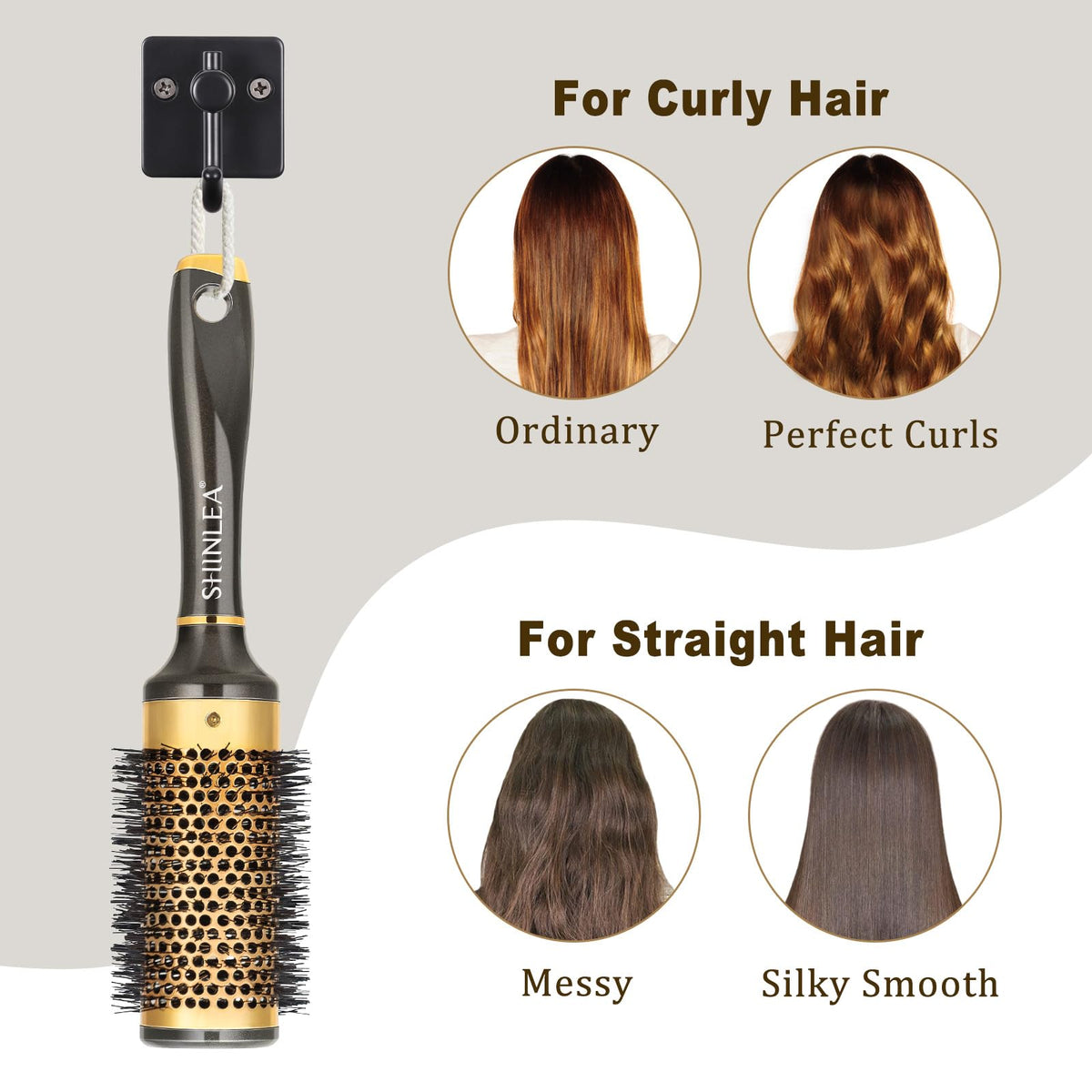 SHINLEA round hair brush in lifestyle setting on vanity