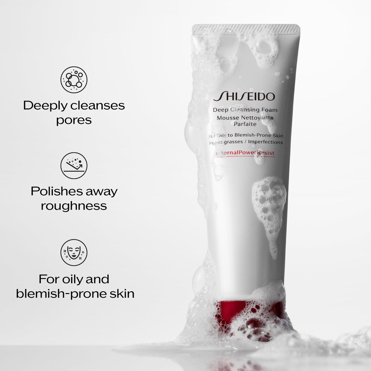 Shiseido Deep Cleansing Foam 125 mL lathering in hand