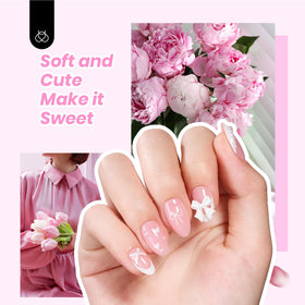 Short almond French tip nails in the Beetles Press On Nail Kit