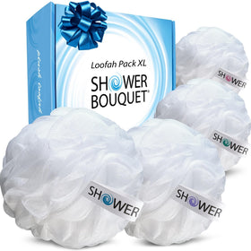 Shower Bouquet Loofah Bath Sponge 4-Pack front view with bright colours