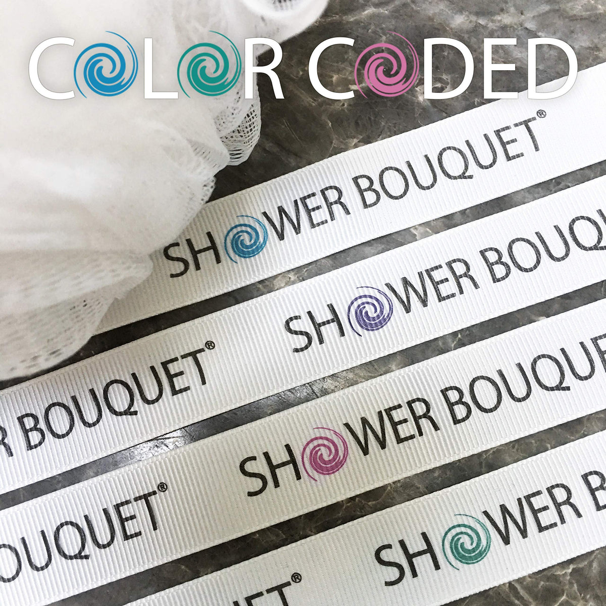 Shower Bouquet loofah bath sponge in a relaxing bath setting