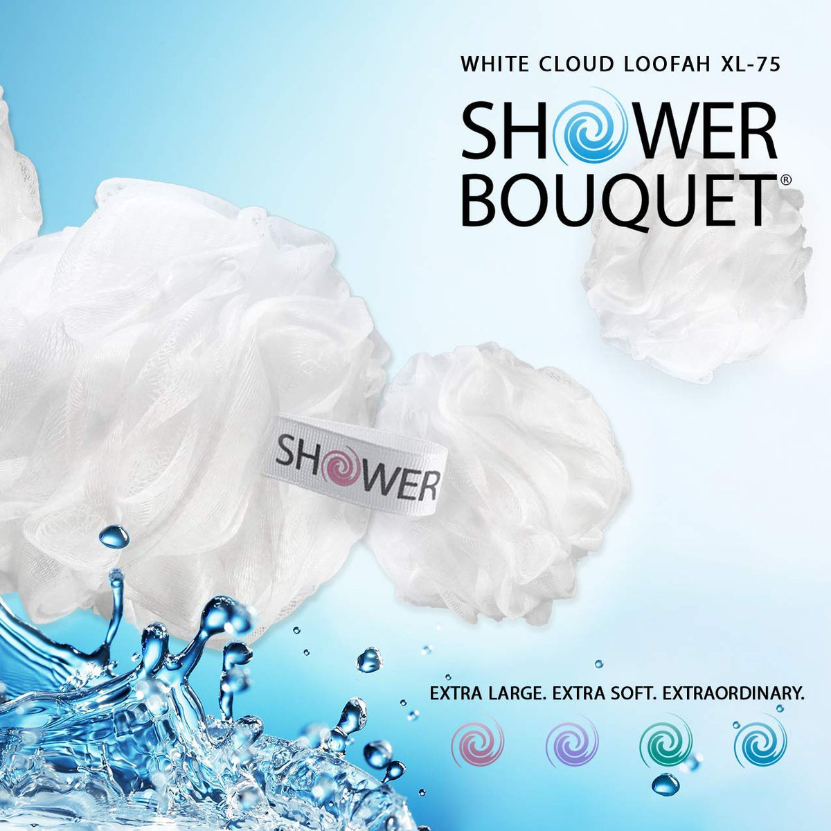 Shower Bouquet loofah bath sponge set displayed with body wash
