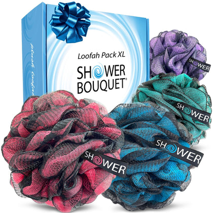 Shower Bouquet XL Charcoal Loofah Bath Sponge in blue colour