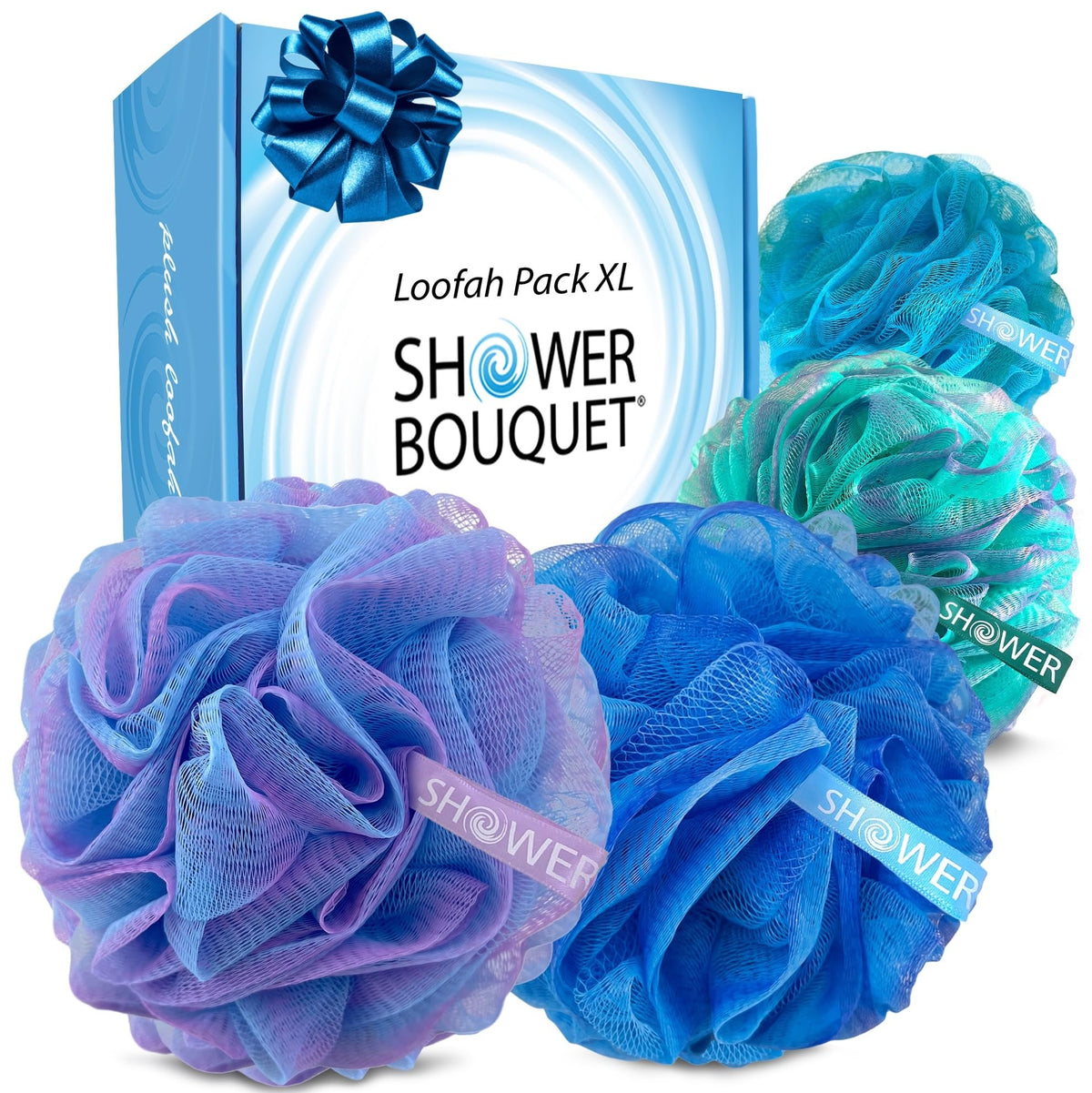 Shower Bouquet XL Loofah Bath-Sponge 4-Pack in multicolours