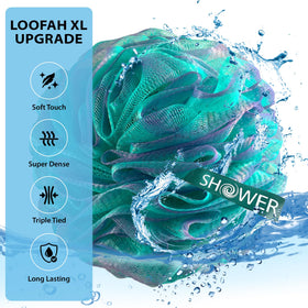 Shower Bouquet XL Loofah Bath Sponge in green-lavender