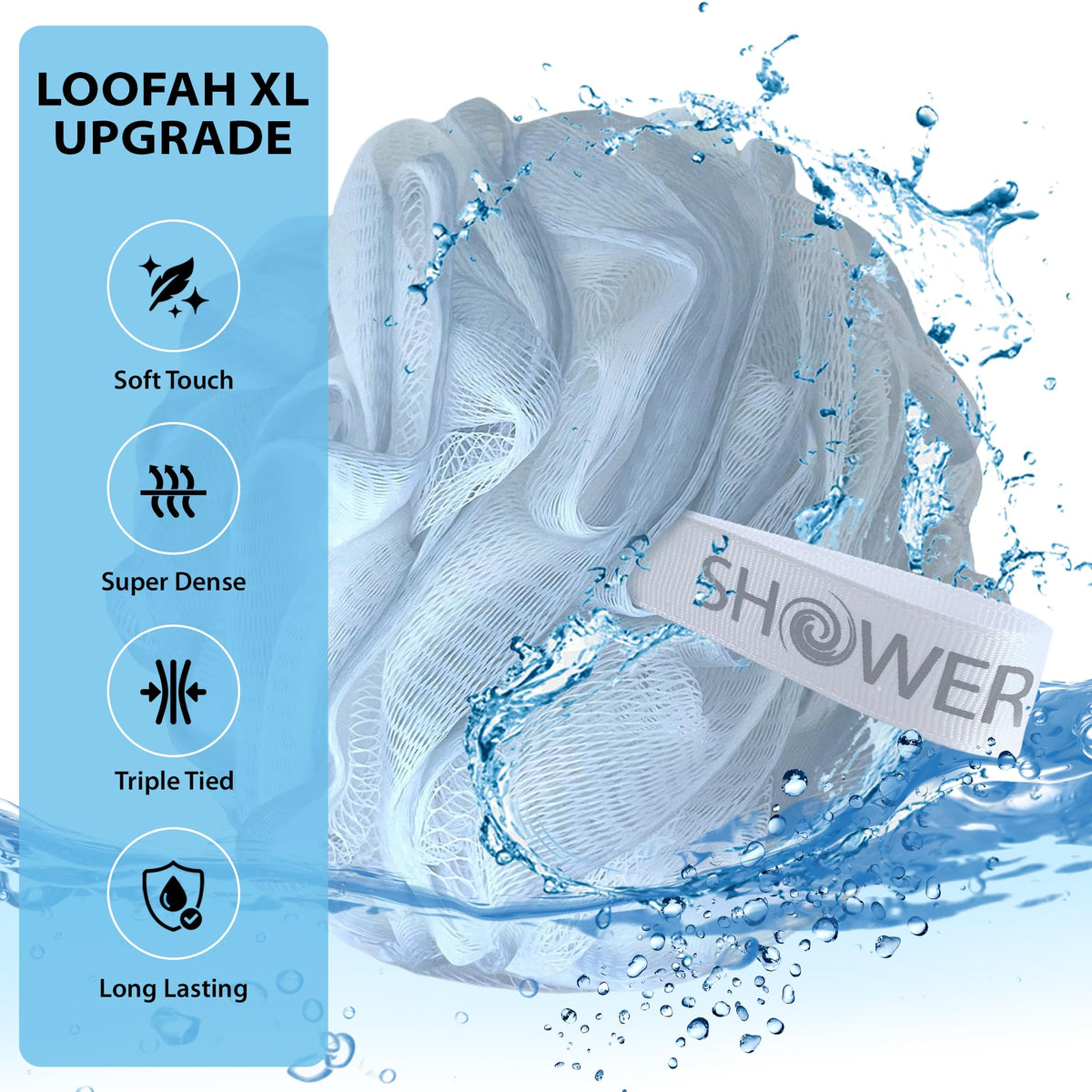 Shower Bouquet XL Loofah Bath Sponge with big ribbon handle