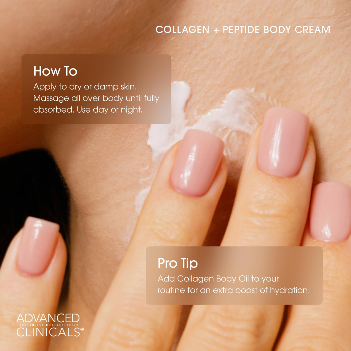 Showing Advanced Clinicals Collagen Peptides Body Lotion on a bathroom shelf