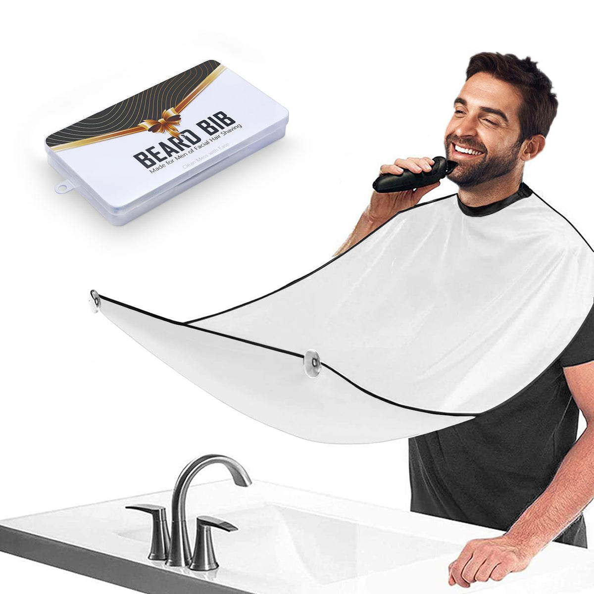 Showvigor Beard Bib with suction cups attached to mirror