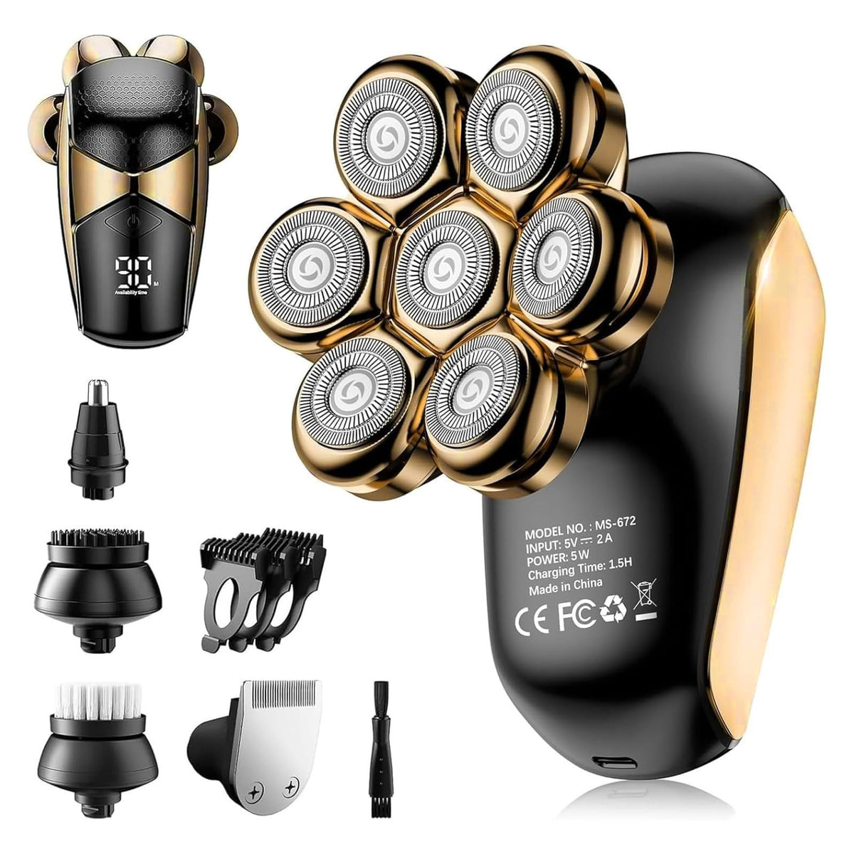 SHPAVVER 5-in-1 Electric Head Shaver front view in Ink Gold