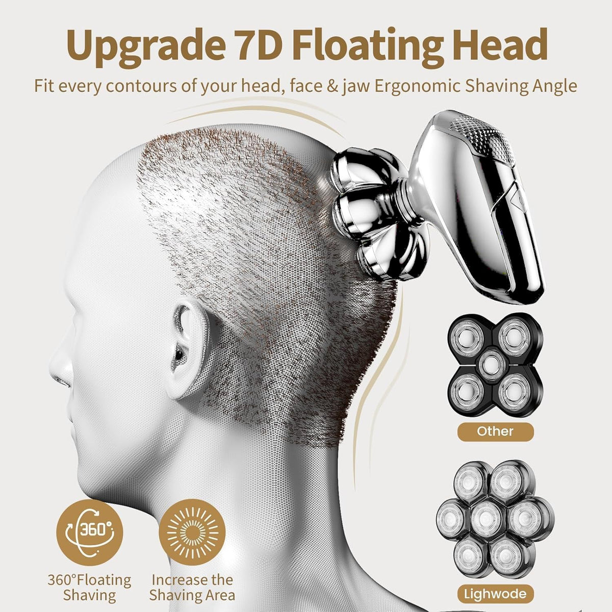 SHPAVVER electric head shaver with cleaning brush accessory