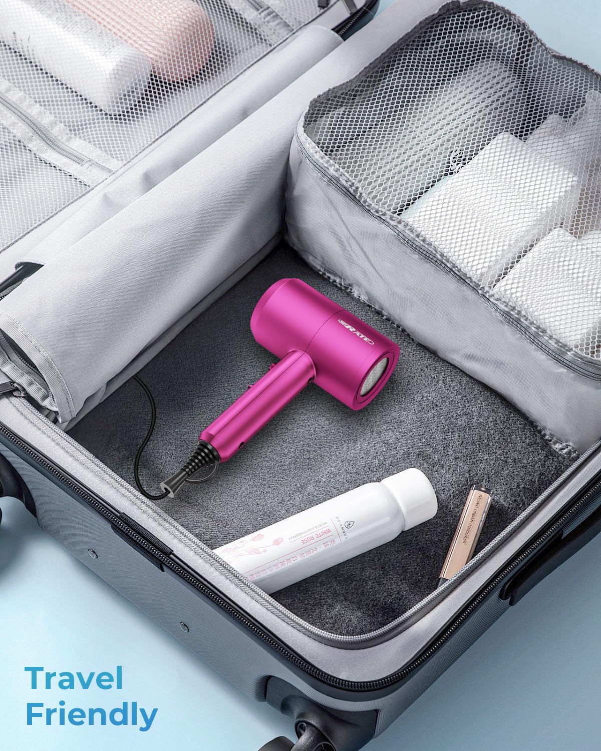 SHRATE Ionic Hair Dryer in use on long hair