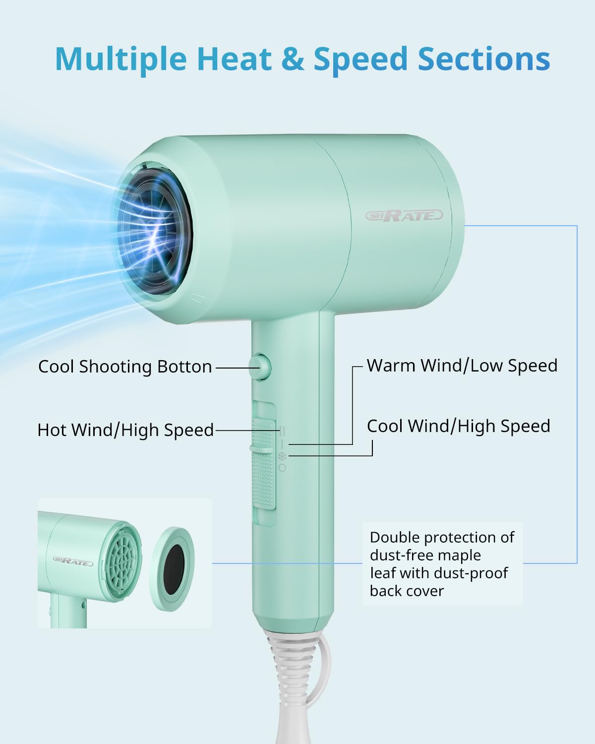 SHRATE Ionic Hair Dryer side view showing nozzle attachments