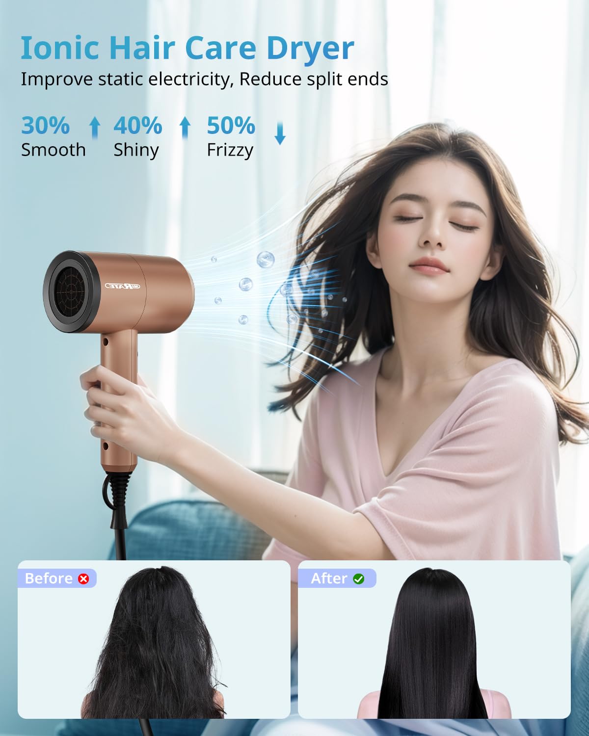 SHRATE Ionic Hair Dryer with smooth nozzle for sleek styles