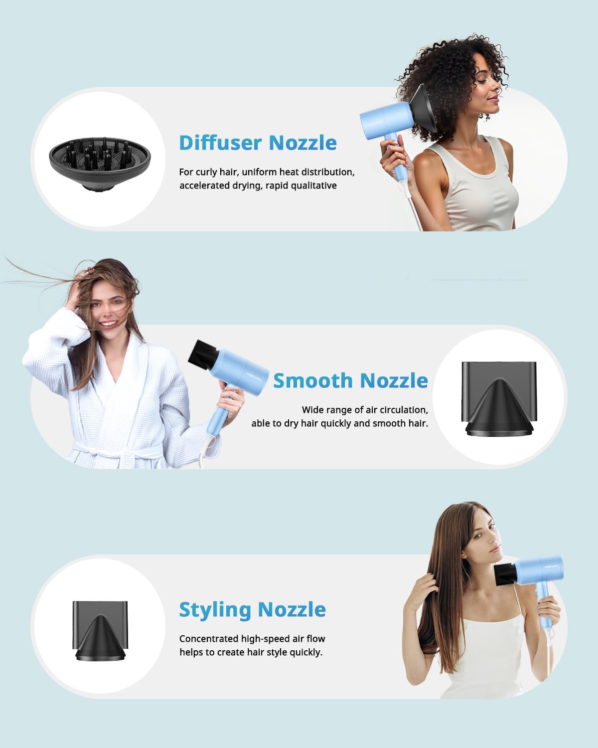 SHRATE Ionic Hair Dryer with styling nozzle for versatile looks