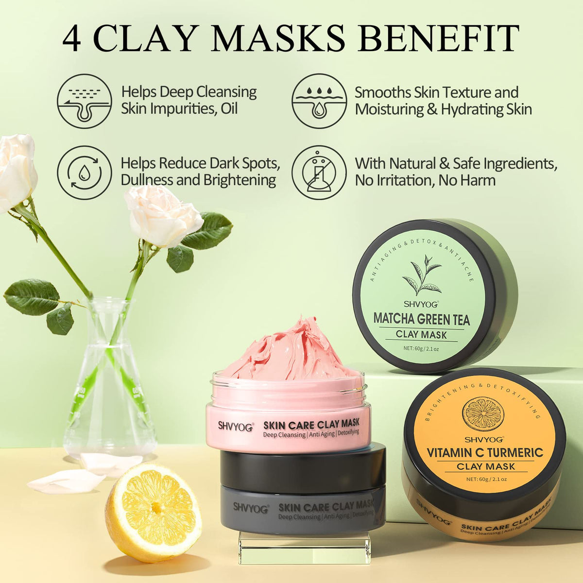 SHVYOG Green Tea Clay Mask jar with label