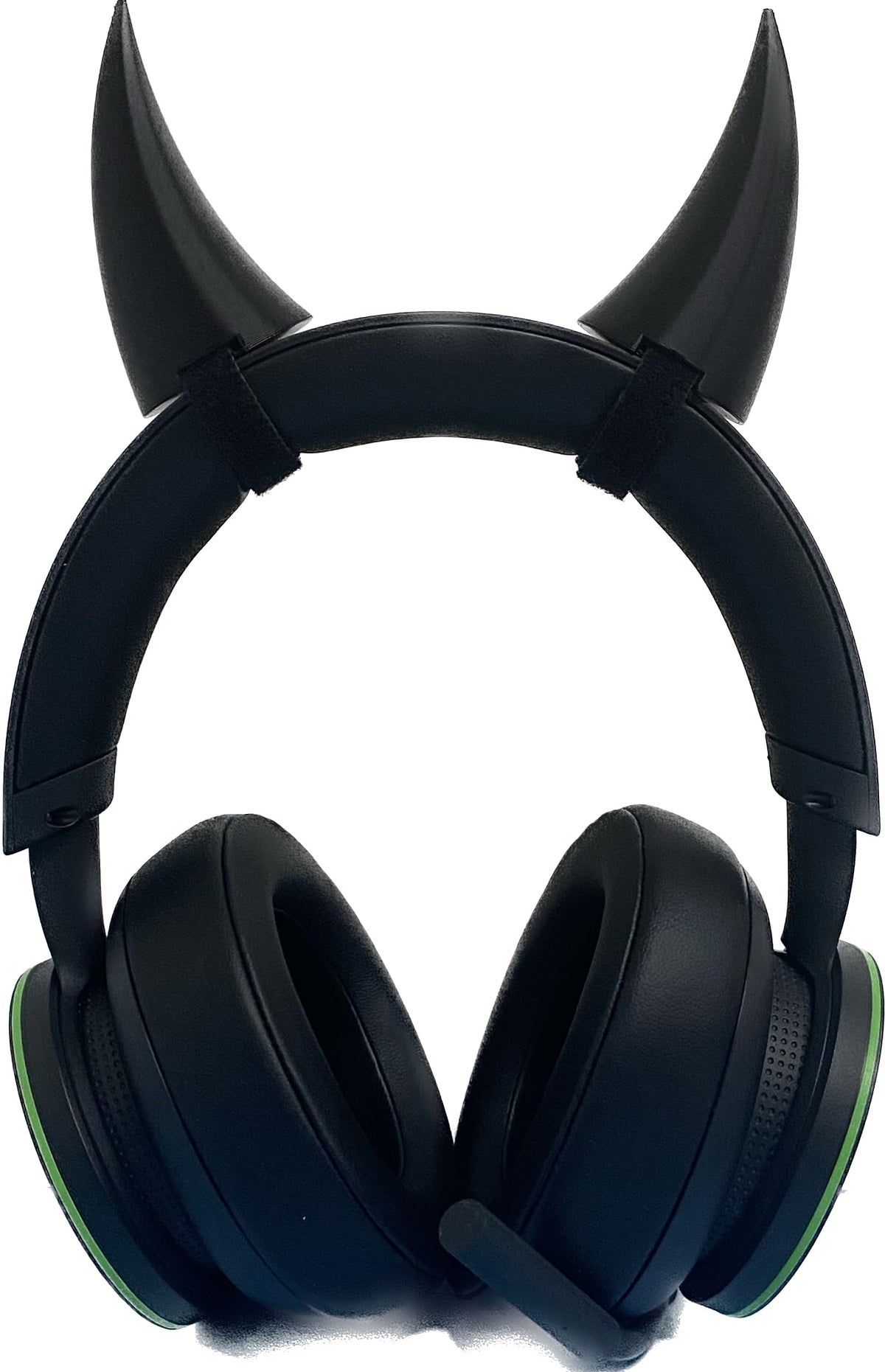 Side view of 2x demon horns attached to a headset
