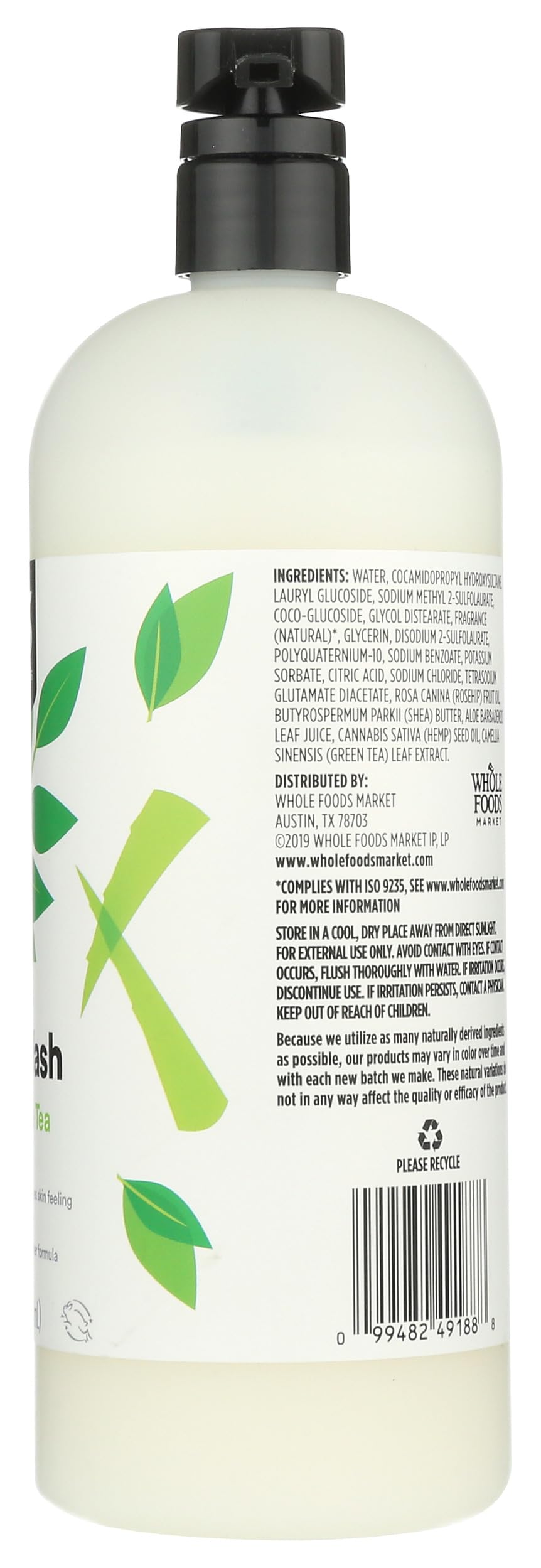 Side view of 365 Body Wash with Aloe & White Tea on a marble countertop